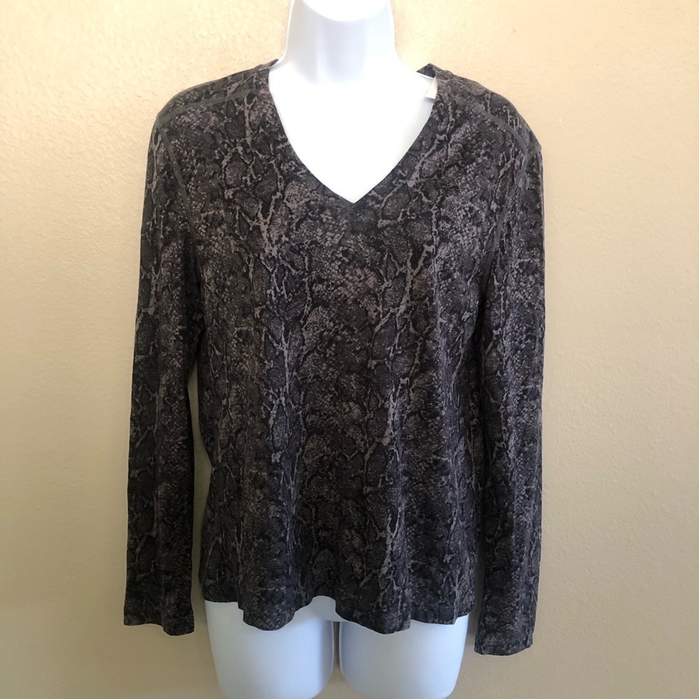 Rails Sami Snakeskin Print Modal V-Neck Long-Sleeve Top Size XS